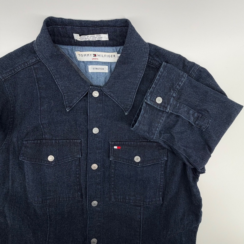 Tommy Hilfiger Jeans Denim Shirt Dress Dark Wash Stretch Size 8 Y2K Vintage